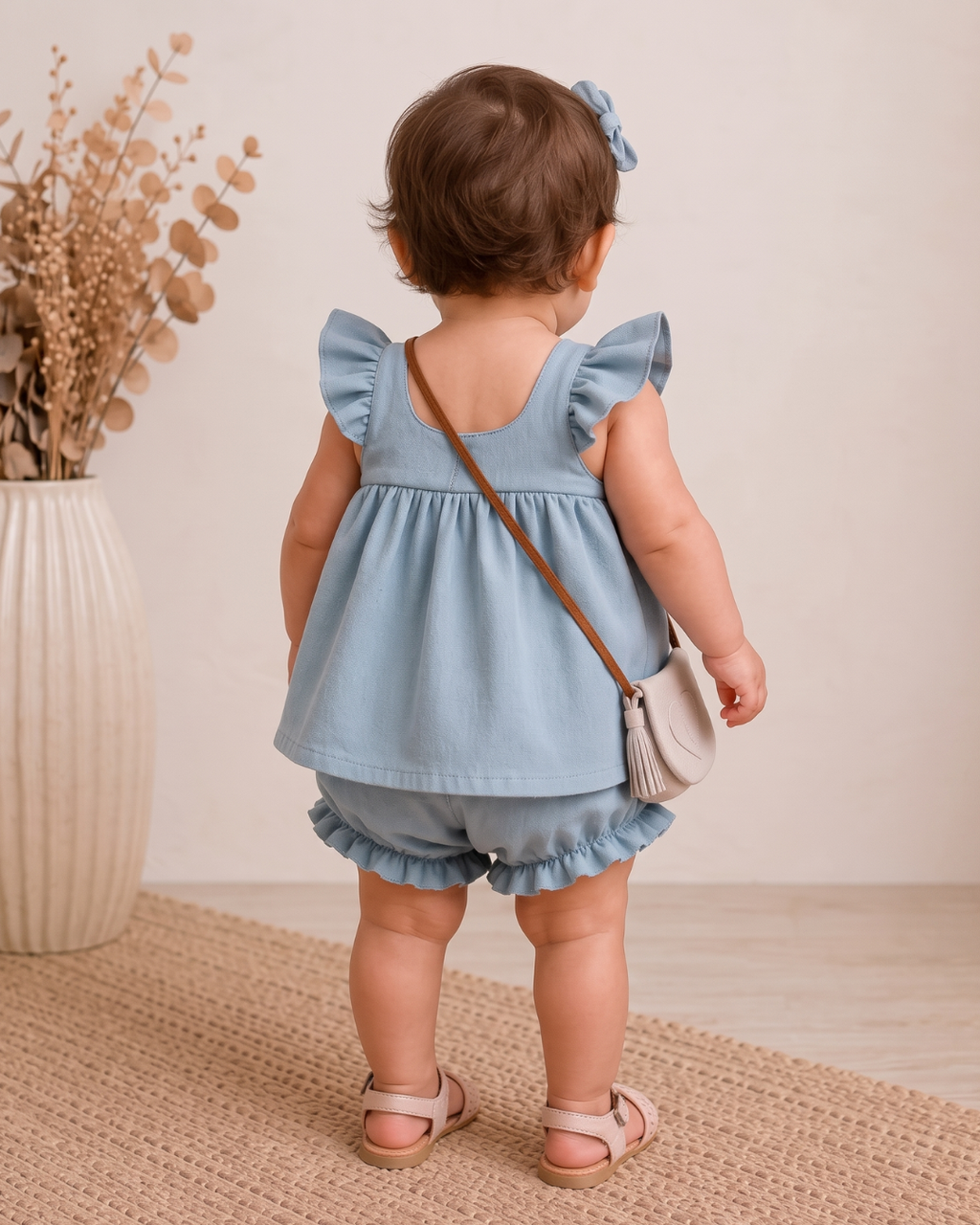 Avni - Dusty Blue Ruffle Top Bloomers Co-ord Set