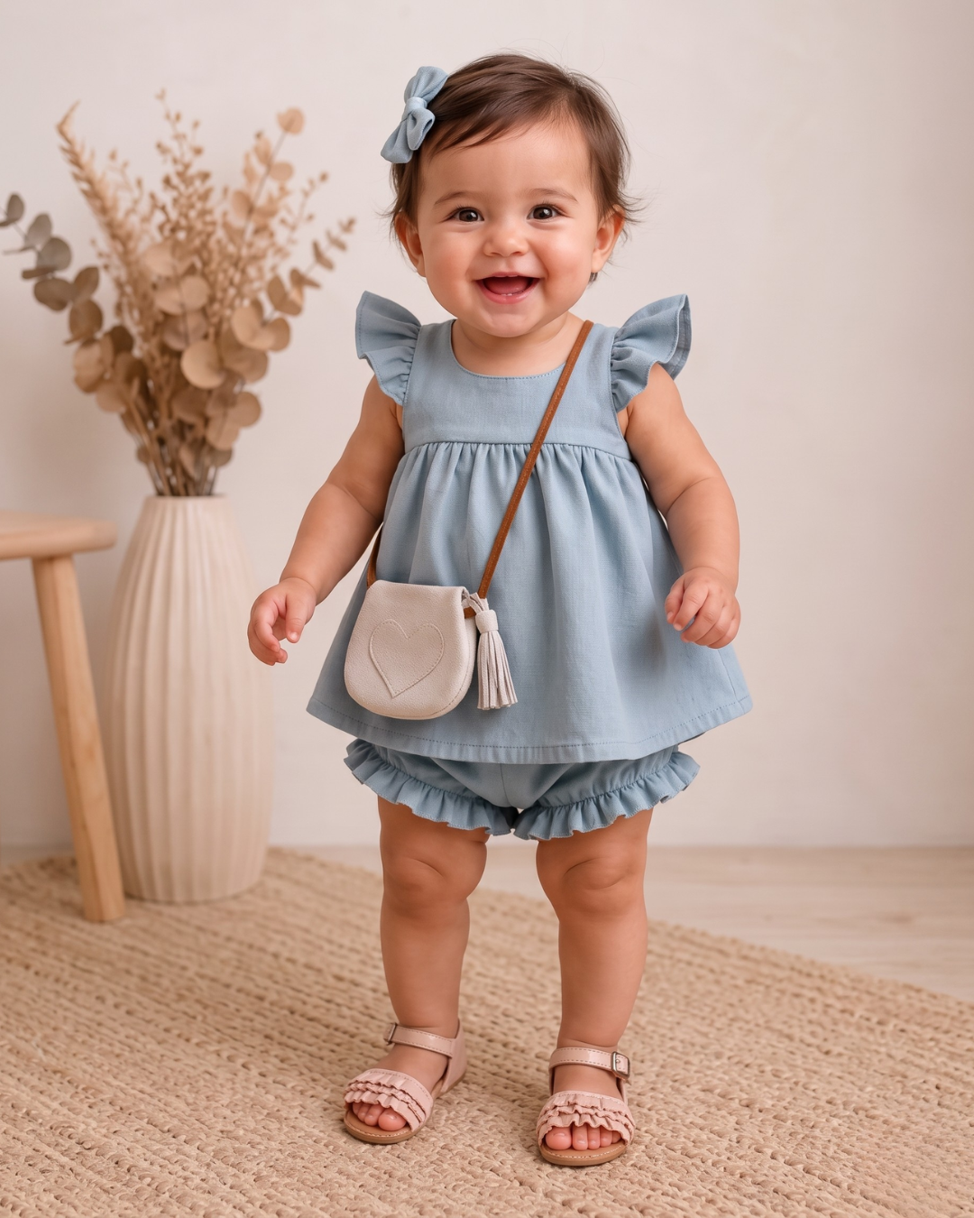 Avni - Dusty Blue Ruffle Top Bloomers Co-ord Set