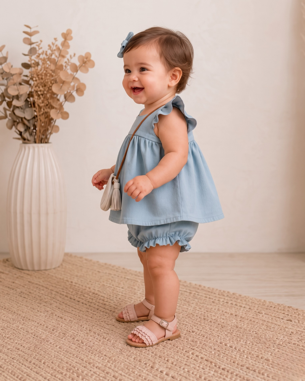 Avni - Dusty Blue Ruffle Top Bloomers Co-ord Set