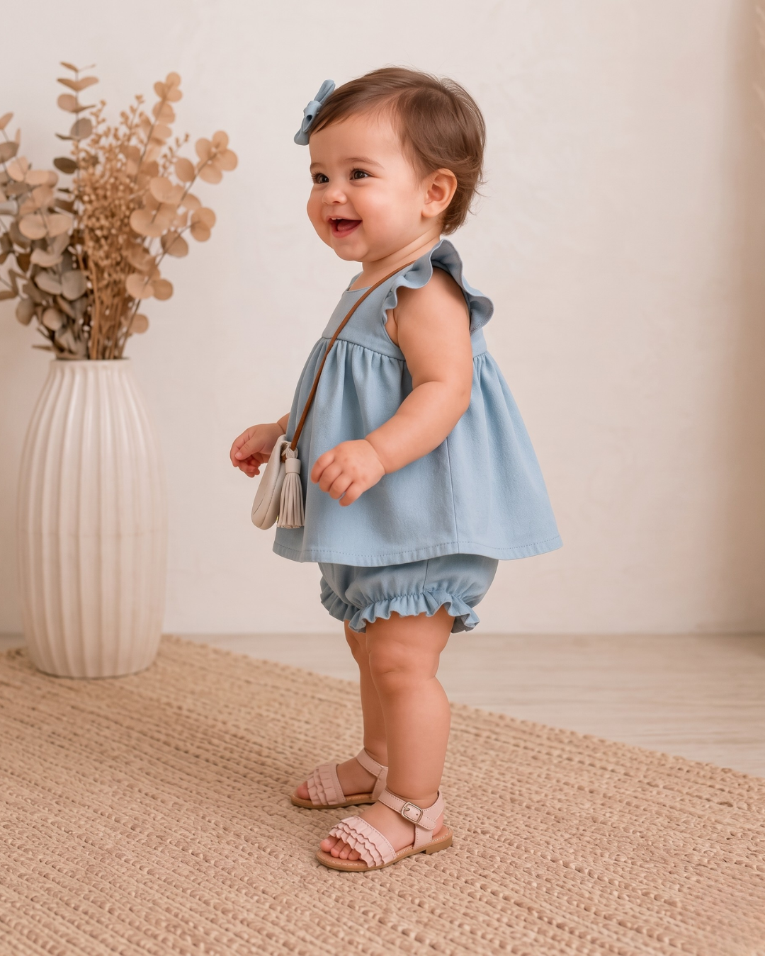 Avni - Dusty Blue Ruffle Top Bloomers Co-ord Set