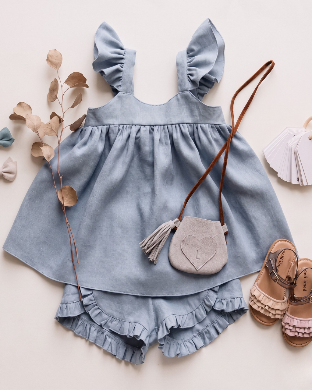 Avni - Dusty Blue Ruffle Top Bloomers Co-ord Set