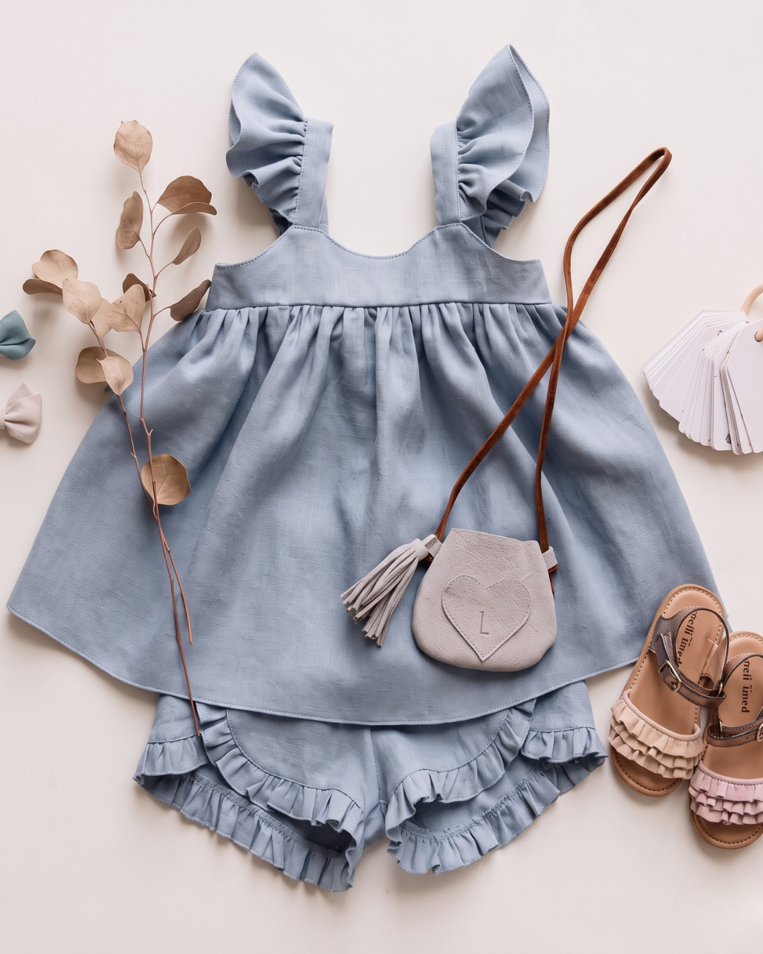 Avni - Dusty Blue Ruffle Top Bloomers Co-ord Set