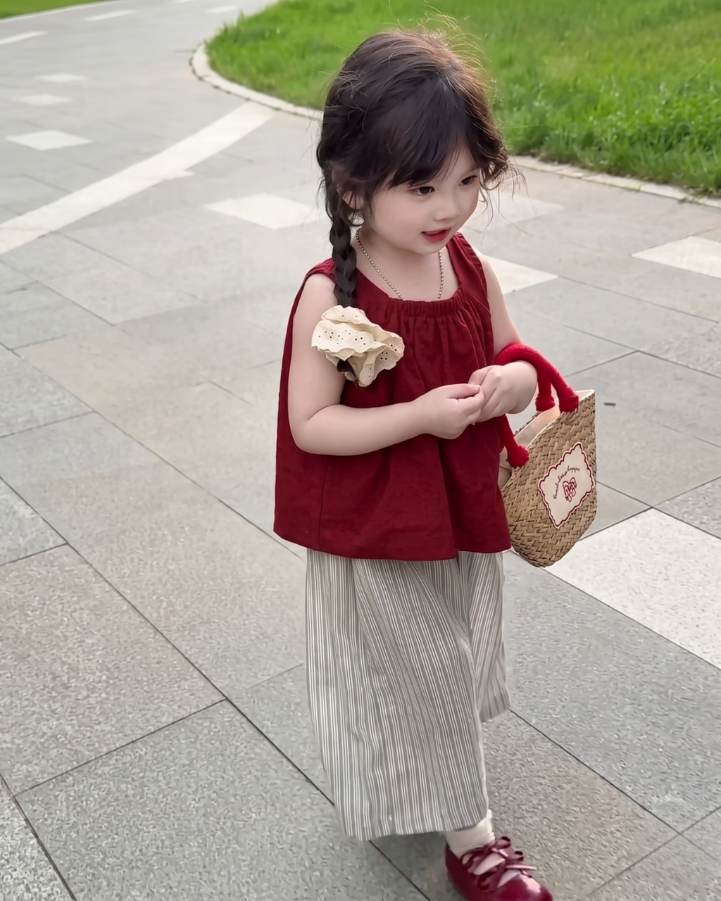 Aadhya – Maroon Floral Top & Striped Pants Co-Ord Set