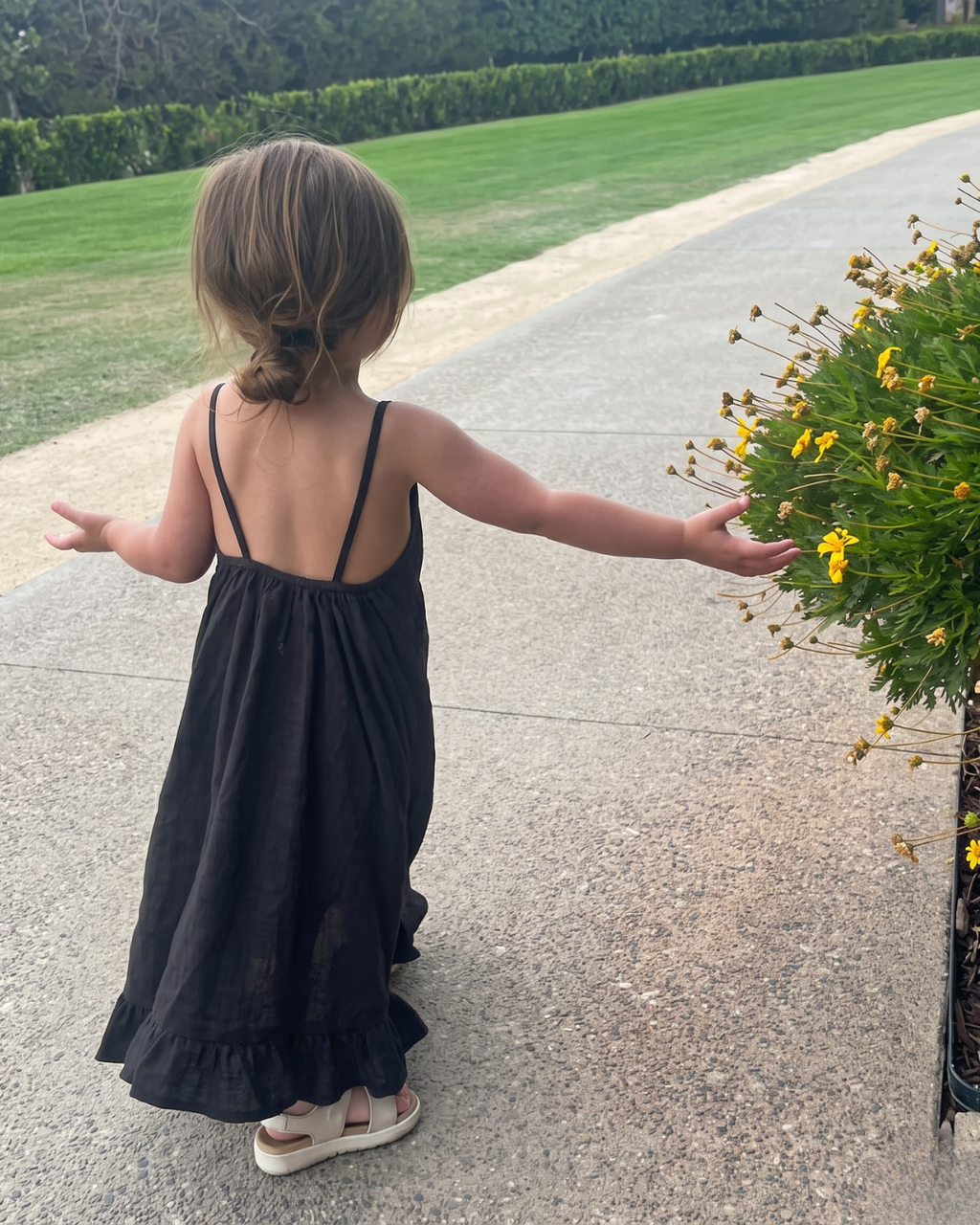 Myra - Charcoal Black Ruffle Hem Maxi Dress