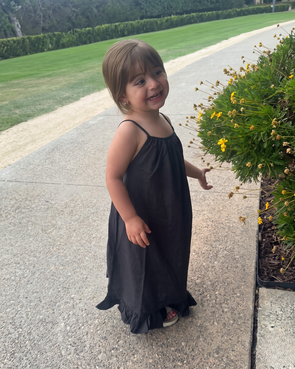 Myra - Charcoal Black Ruffle Hem Maxi Dress