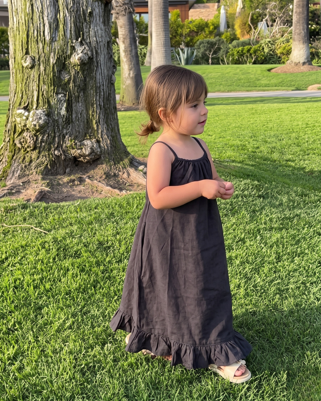 Myra - Charcoal Black Ruffle Hem Maxi Dress