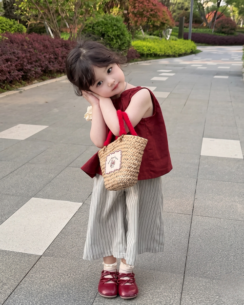 Aadhya – Maroon Floral Top & Striped Pants Co-Ord Set