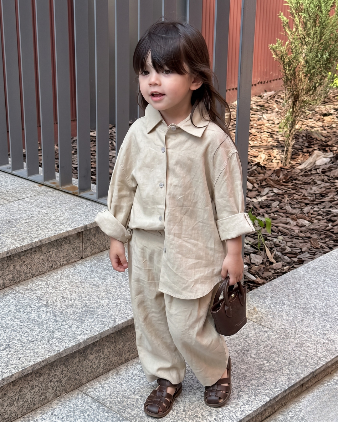 Pari - Beige Button Down Shirt Palazzo Co-ord Set