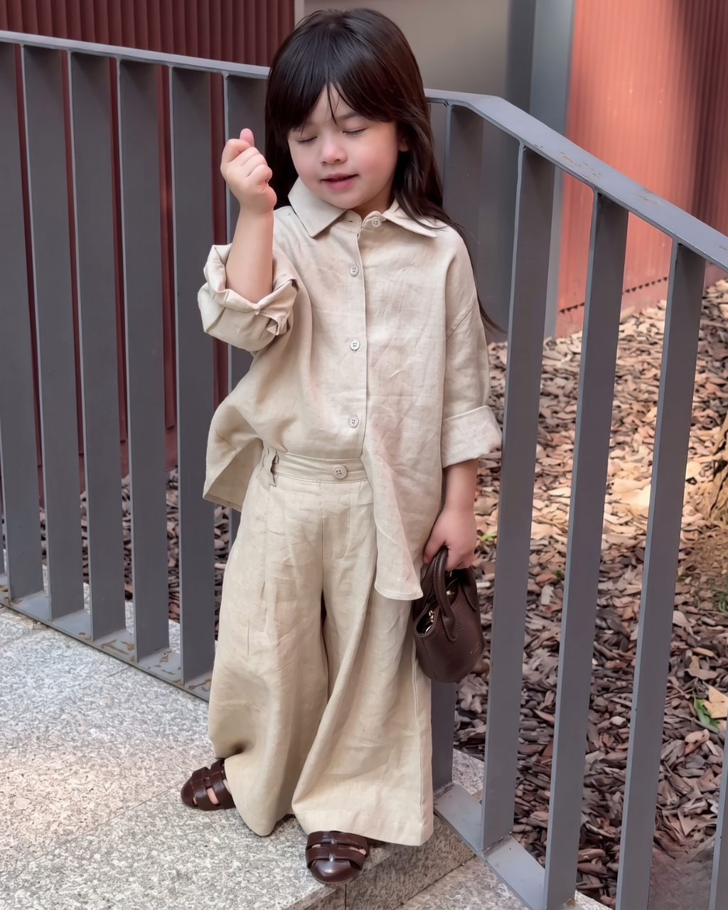 Pari - Beige Button Down Shirt Palazzo Co-ord Set