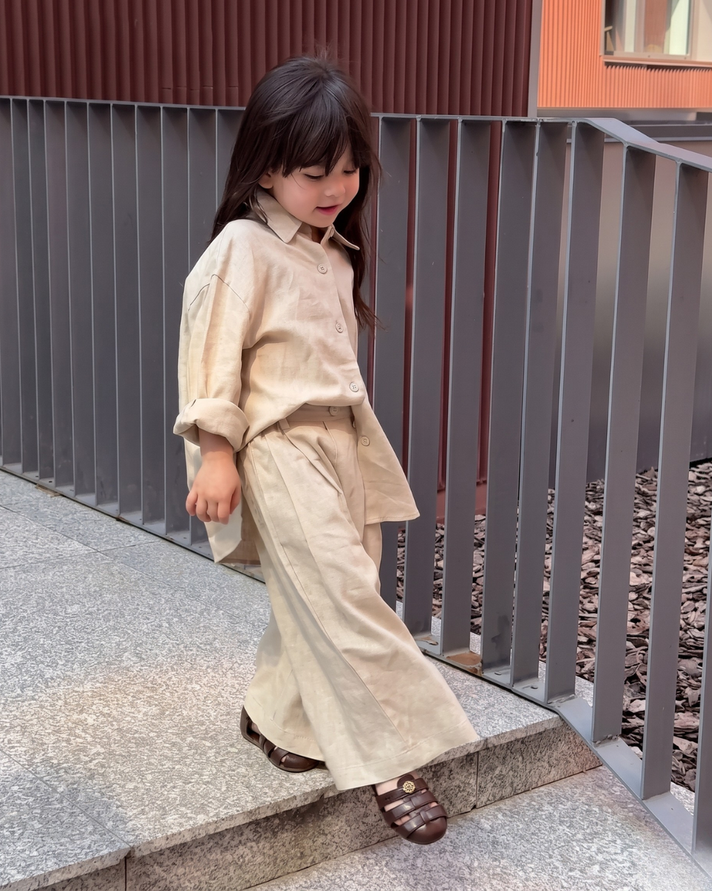 Pari - Beige Button Down Shirt Palazzo Co-ord Set