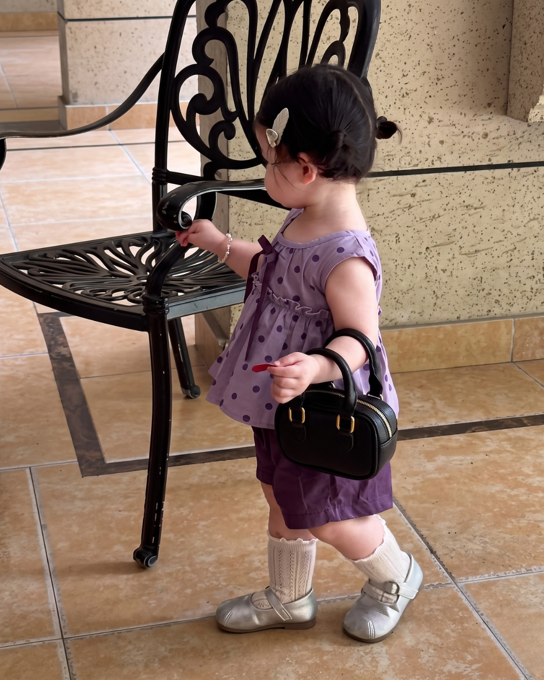 Aarvi - Lavender Polka Dot Peplum Top Shorts Set