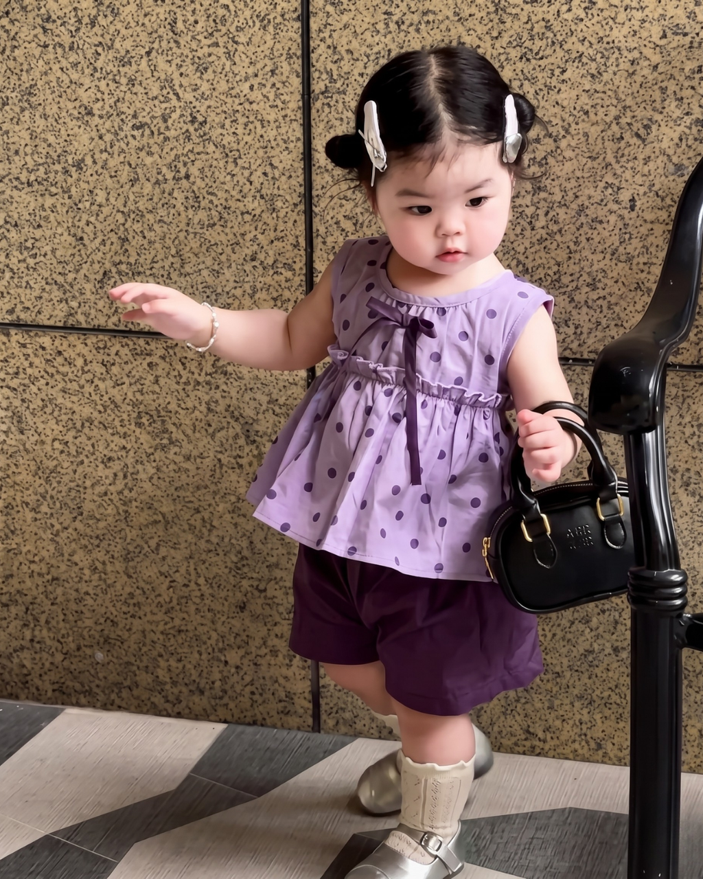 Aarvi - Lavender Polka Dot Peplum Top Shorts Set
