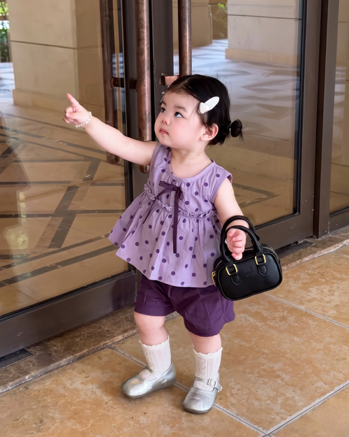 Aarvi - Lavender Polka Dot Peplum Top Shorts Set